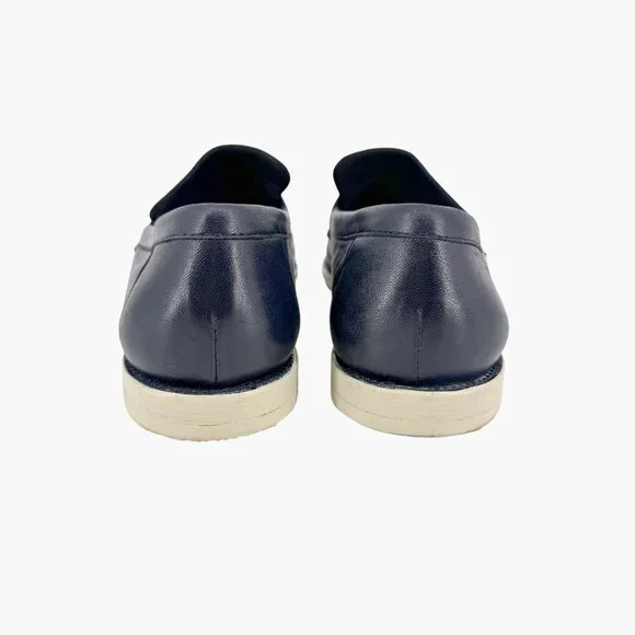 Chanel Navy Blue Leather Loafers Size 38.5 US 7.5-8 Women's CC Logo Flats - Picture 7 of 16